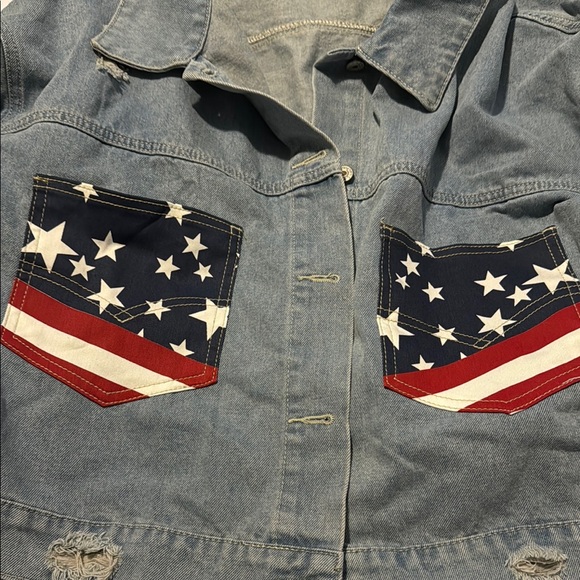 Blue and Red Jean Jacket with Patriotic Style - Picture 2 of 2